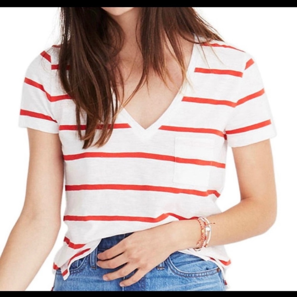 Last Call! Madewell Vneck Wide Striped Whisper Cotton Short Sleeve Tee